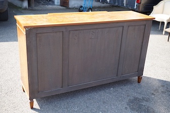 A reproduction George III style banded burr walnut breakfront side cabinet, width 154cm, depth 50cm, height 90cm